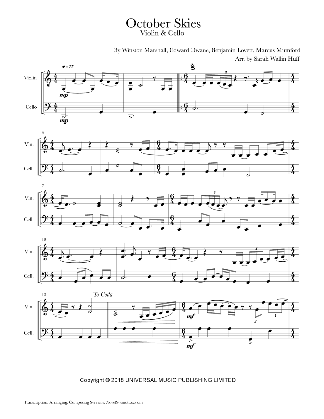 October Skies (arr. Sarah Wallin-Huff)