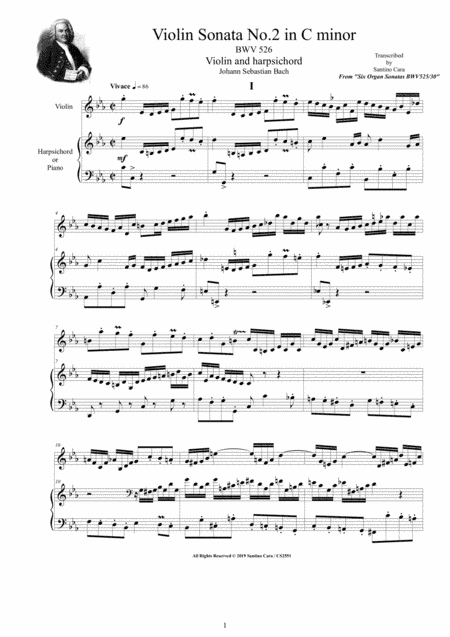 Bach - Violin Sonata No.2 in C minor BWV 526 for Violin and Harpsichord (or Piano) (arr. Santino Cara)