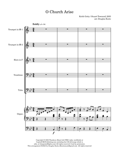 O Church Arise (arr. Douglas Kuite - for brass quintet and organ or piano)