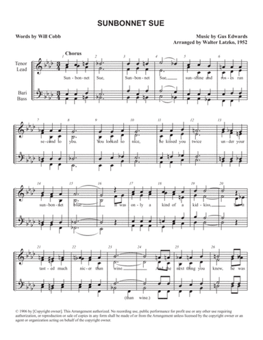SUNBONNET SUE (arr. Walter Latzko)