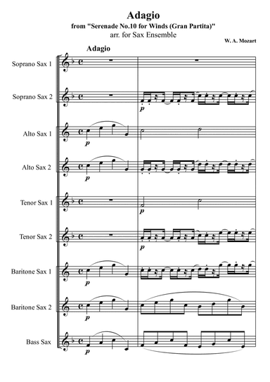 W. A. Mozart - "Adagio" form Serenade No.10 in B-flat major for Winds, arr. for Sax Ensemble (arr. Xlomeg)
