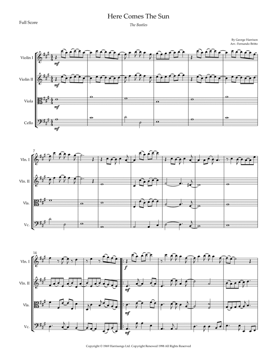 Here Comes The Sun (arr. Fernando Britto)