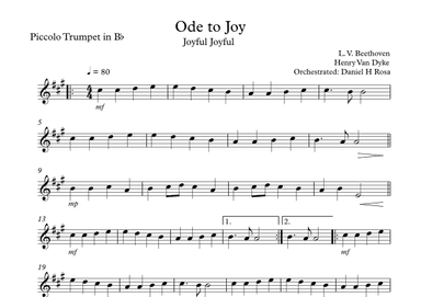 Ode to Joy - Joyful Joyful - Easy Piccolo Trumpet (arr. Daniel H Rosa)