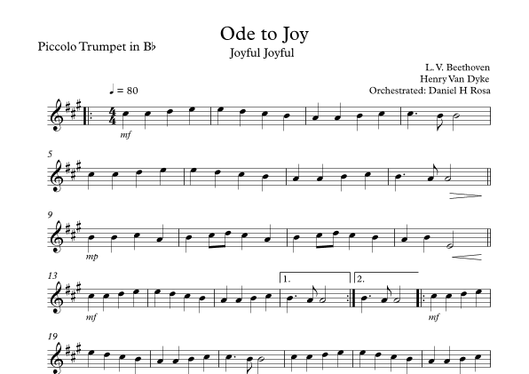 Ode to Joy - Joyful Joyful - Easy Piccolo Trumpet (arr. Daniel H Rosa)
