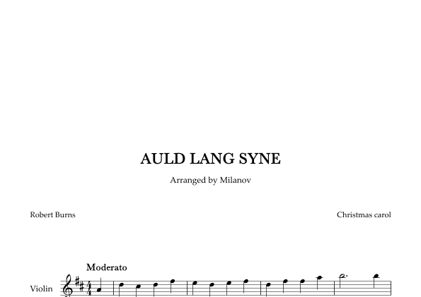 Auld lang syne in D Violin Easy Christmas carol (arr. Milanov)