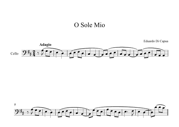 O Sole Mio - Eduardo Di Capua (Cello) (arr. Digital Book Music)
