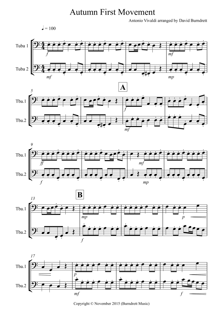 Autumn "Four Seasons" for Tuba Duet (arr. David Burndrett)