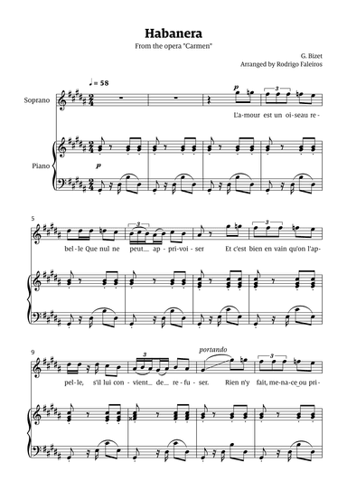 Habanera (for soprano - G# minor/ Ab major) (arr. Rodrigo Faleiros)