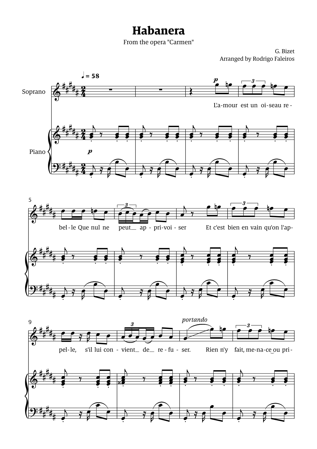 Habanera (for soprano - G# minor/ Ab major) (arr. Rodrigo Faleiros)