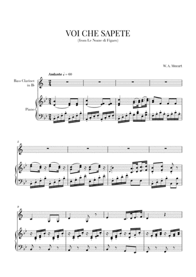 Mozart - Voi Che Sapete (for Bass Clarinet and Piano) (arr. Cadenza Editions)