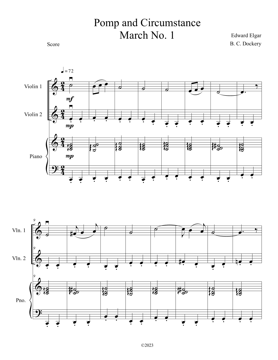 Pomp and Circumstance (Violin Duet with Piano Accompaniment) (arr. B. C. Dockery)