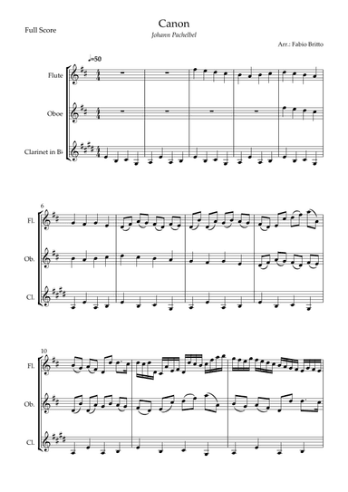 Canon - Johann Pachelbel (Wedding/Reduced Version) for Woodwind Trio (arr. Fabio Britto)