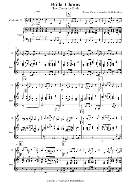Bridal Chorus "Here Comes The Bride" for Clarinet and Piano (arr. David Burndrett)