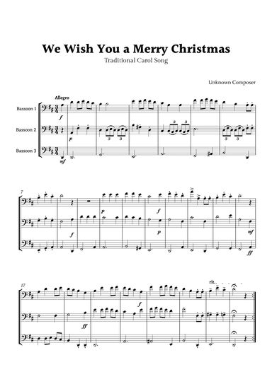 We Wish you a Merry Christmas for Bassoon Trio (arr. Rika K.)