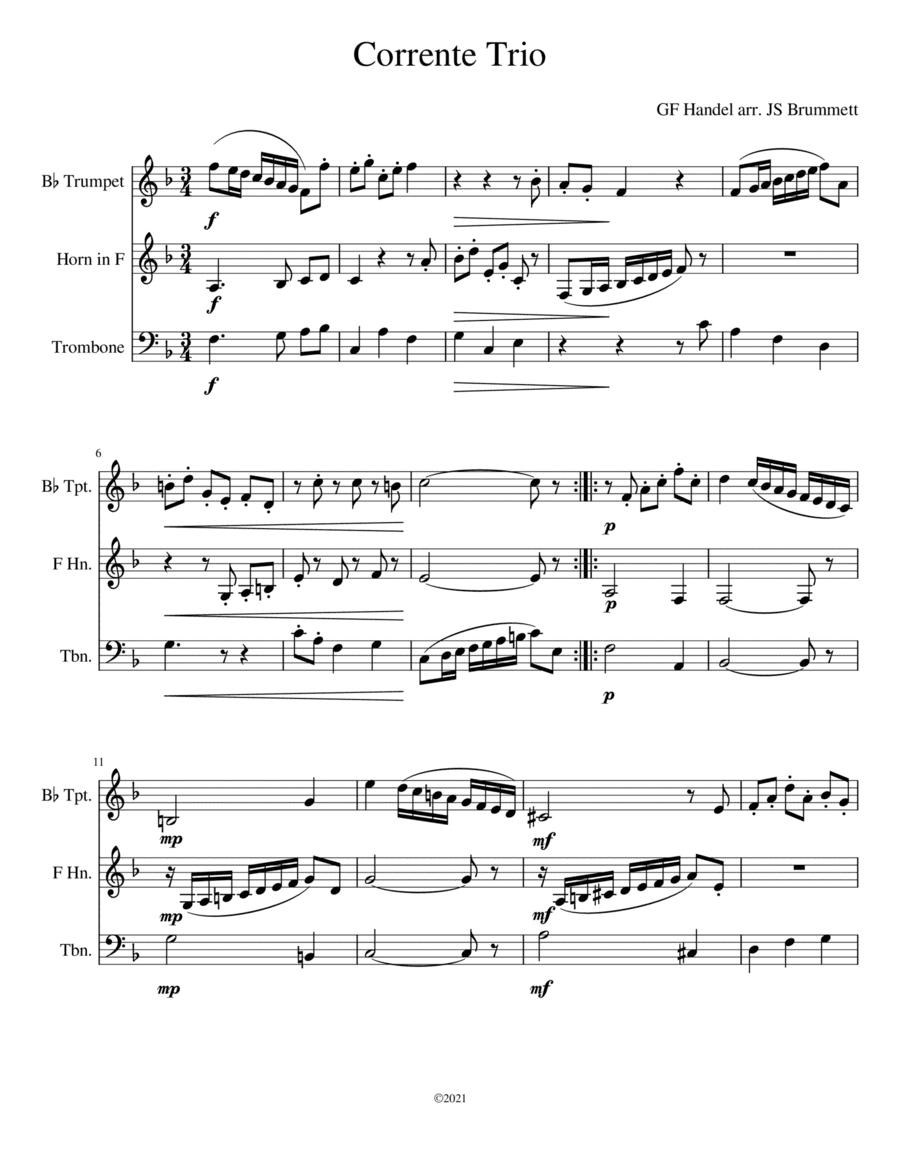 Handel Corrente Trio (arr. Jennifer Brummett)