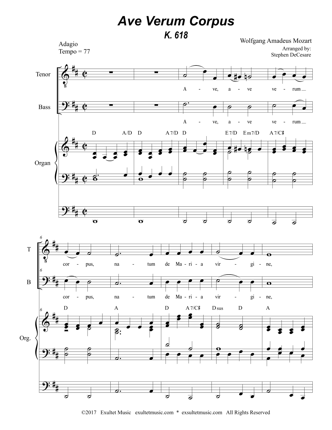 Ave Verum Corpus (Duet for Tenor and Bass Solo - Organ Accompaniment) (arr. Stephen DeCesare)