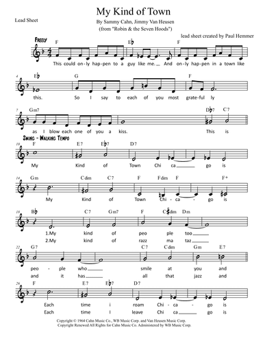 My Kind Of Town (chicago Is) (arr. Paul Hemmer)
