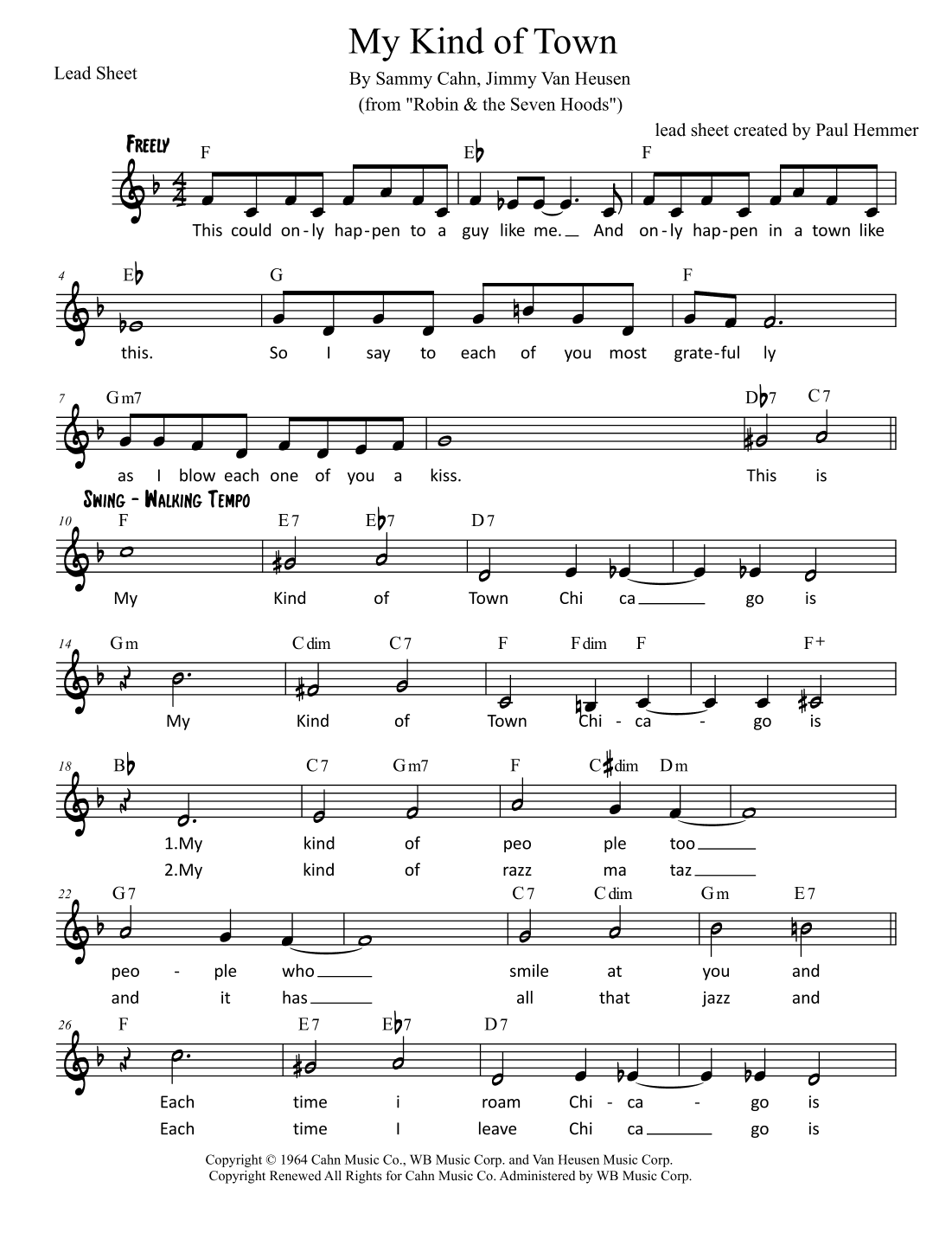 My Kind Of Town (chicago Is) (arr. Paul Hemmer)