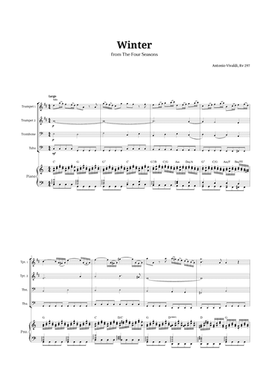 Largo from Winter by Vivaldi for Brass Quartet and Piano with Chords (arr. Langanho)