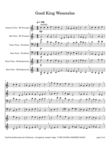 Good King Wenceslas for Brass Quartet in Schools (arr. Joseph Judge)