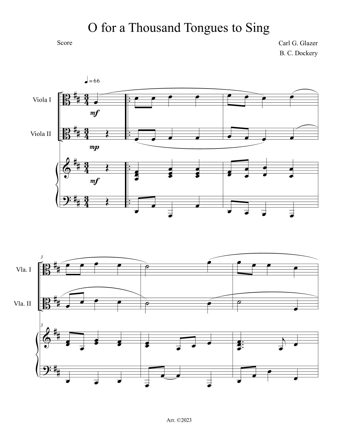 O For a Thousand Tongues to Sing (Viola Duet with Piano Accompaniment) (arr. B. C. Dockery)