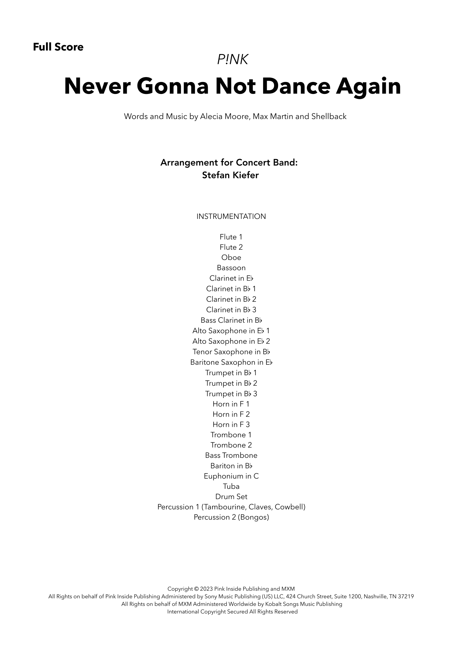 Never Gonna Not Dance Again (arr. Stefan Kiefer)