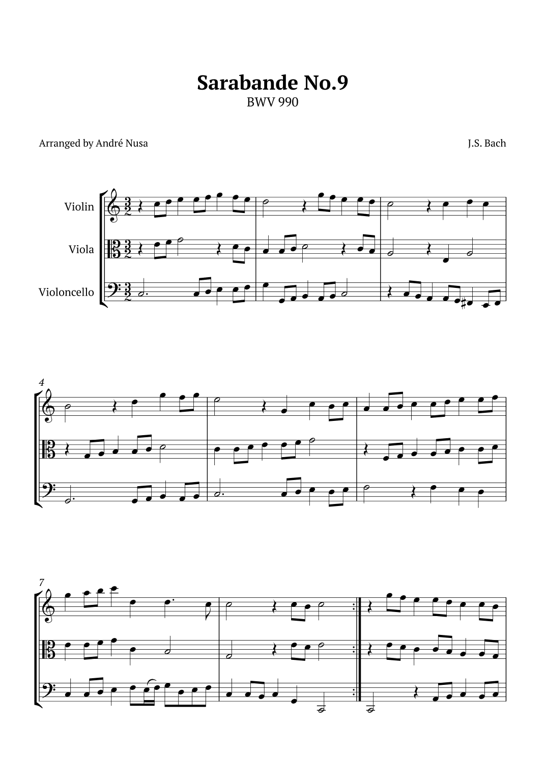 Sarabande No.9 BWV 990 (arr. André Nusa)