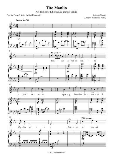 Tito Manlio - Sonno, se pur sei sonno (Piano & Soprano) (arr. Rafał Sadowski)