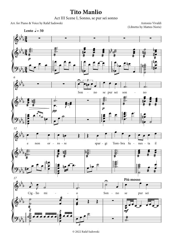 Tito Manlio - Sonno, se pur sei sonno (Piano & Soprano) (arr. Rafał Sadowski)