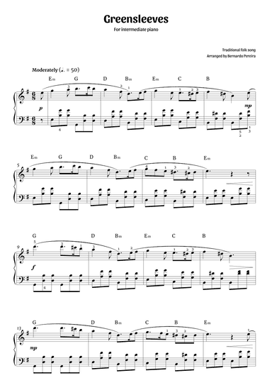 Greensleeves (intermediate piano - E minor) (arr. Bernardo Pereira)