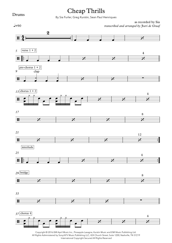 Cheap Thrills (feat. Sean Paul) (arr. Joeri de Graaf)