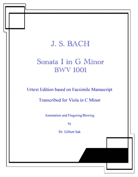Sonata I in G Minor, BWV 1001, transcribed for Viola in C Minor