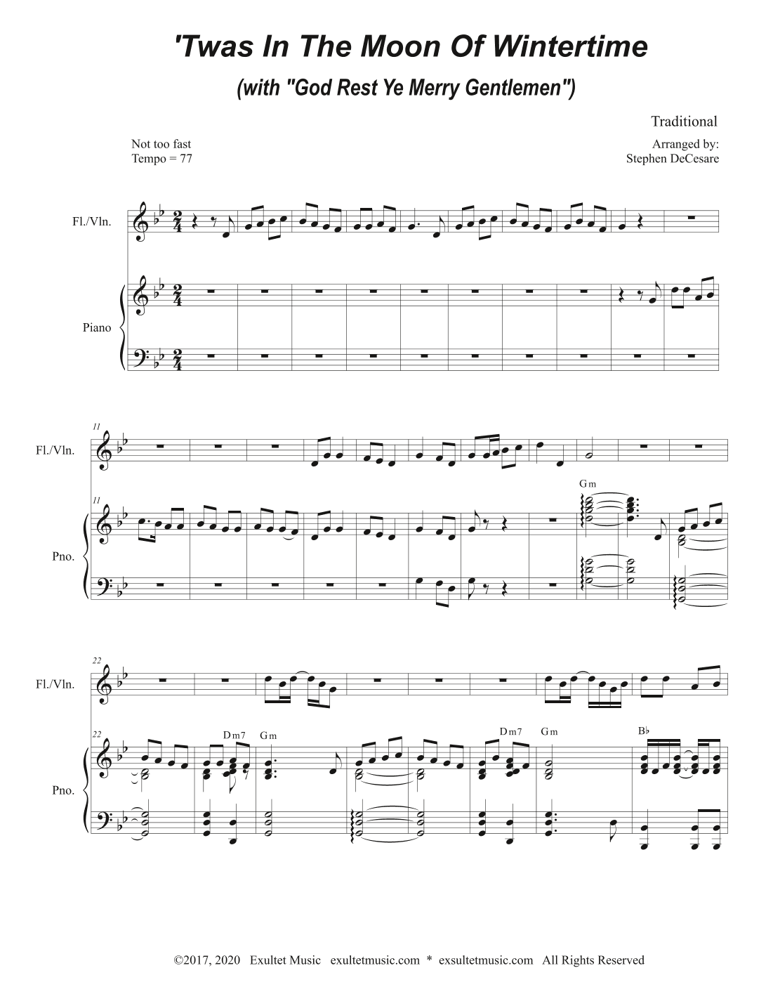 'Twas In The Moon Of Wintertime (with "God Rest Ye Merry Gentlemen") (Flute or Violin solo) (arr. Stephen DeCesare)