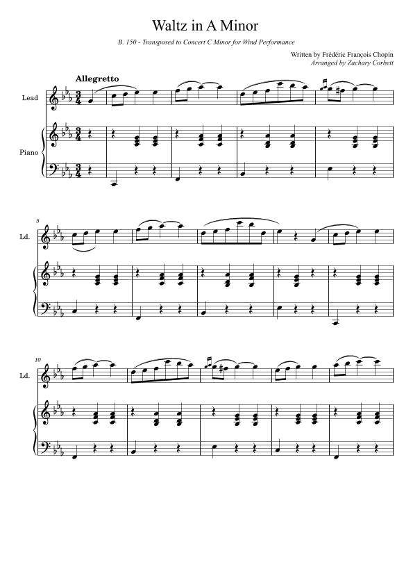 Waltz in A Minor B150 - Score Only (arr. Zachary Corbett)