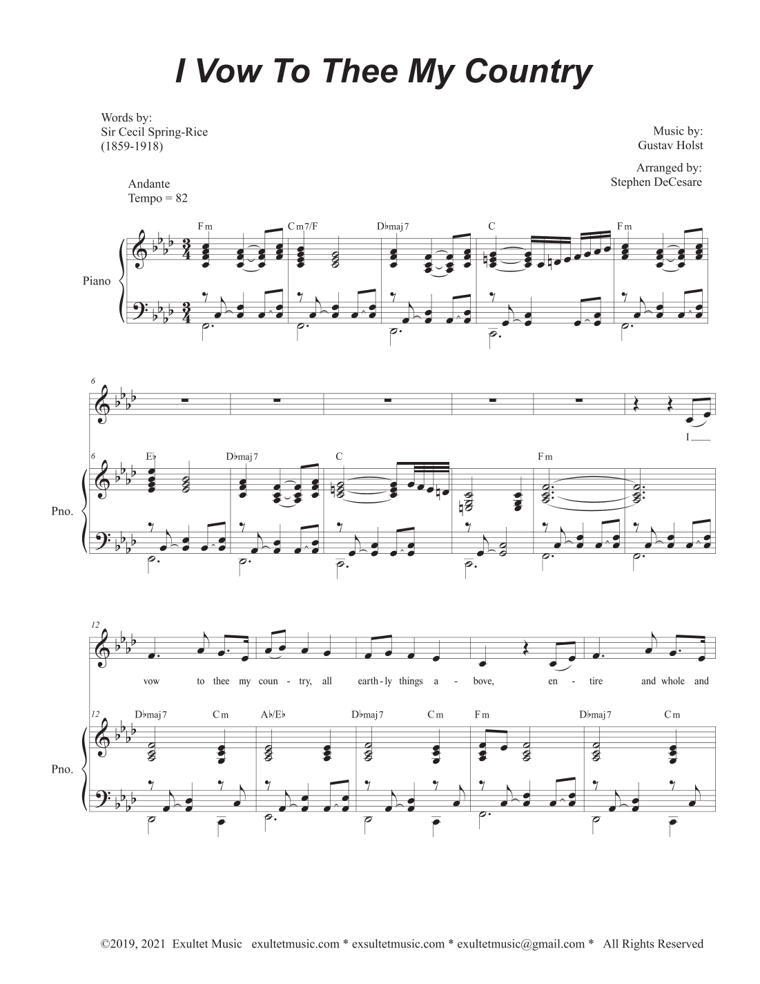 I Vow To Thee My Country (Vocal solo) (arr. Stephen DeCesare)