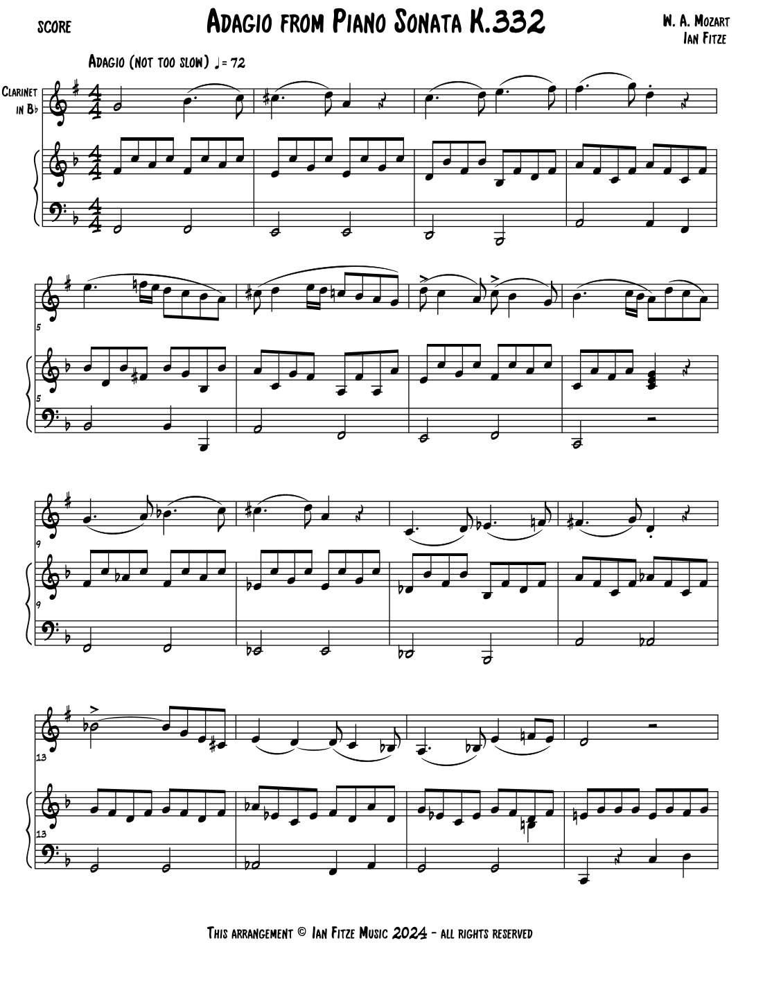Adagio from Sonata K. 332 (arr. Ian Fitze)