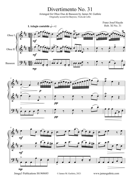 Haydn: Divertimento No. 31 for Oboe Duo & Bassoon (arr. James M. Guthrie)