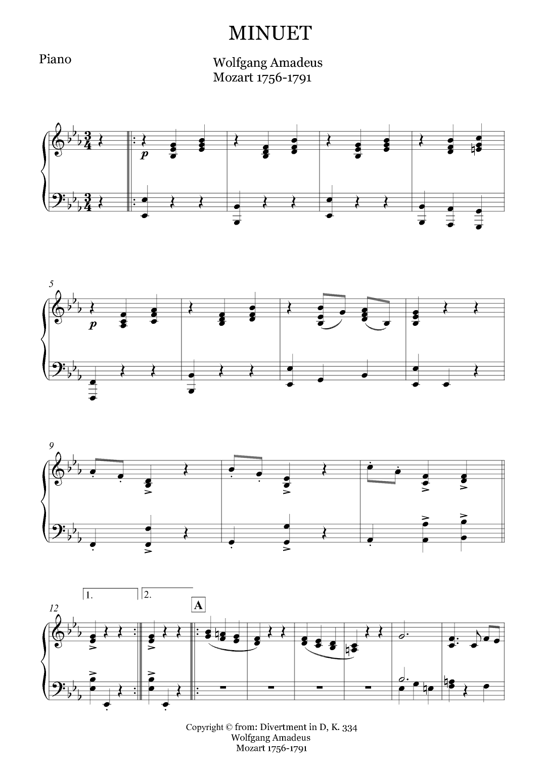 MINUET from Divertment in D, K 334 - FOR PIANO - SOLO FOR ALTO SAX (arr. Alexandre Carvalho)
