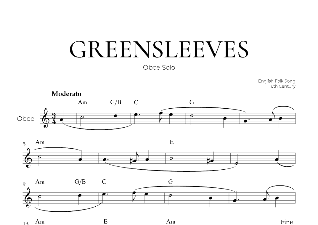 Greensleeves (Oboe Solo) - English Folk Song (arr. Pedro Merendi)