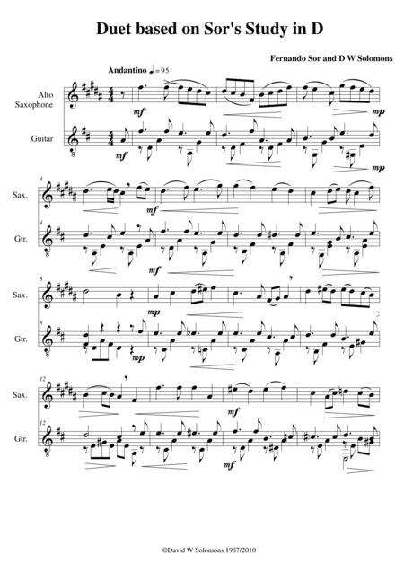 Study in D for guitar with added tune for alto saxophone (arr. David Warin Solomons)