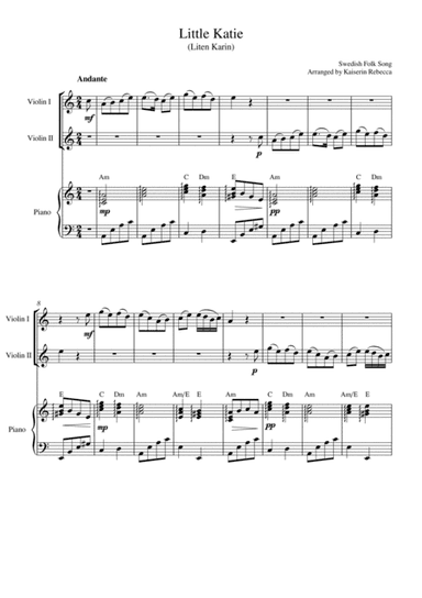 Little Katie  (Liten Karin) (for violin duet and piano accompaniment) (arr. Kaiserin Rebecca)