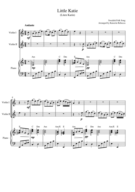 Little Katie  (Liten Karin) (for violin duet and piano accompaniment) (arr. Kaiserin Rebecca)