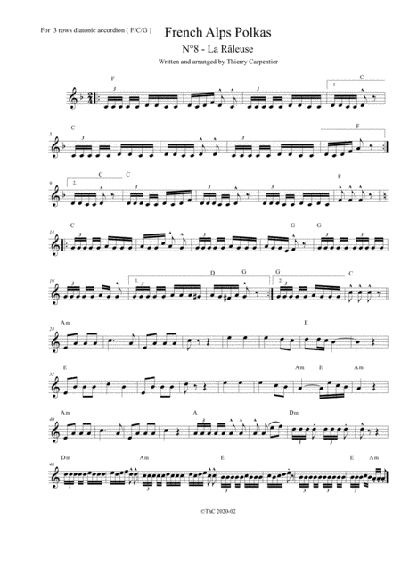 A french fresh polka, for 3 rows diatonic accordion (F-C-G). The 8th among 12 polkas