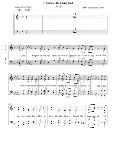 O Spirit of the Living God (SATB)
