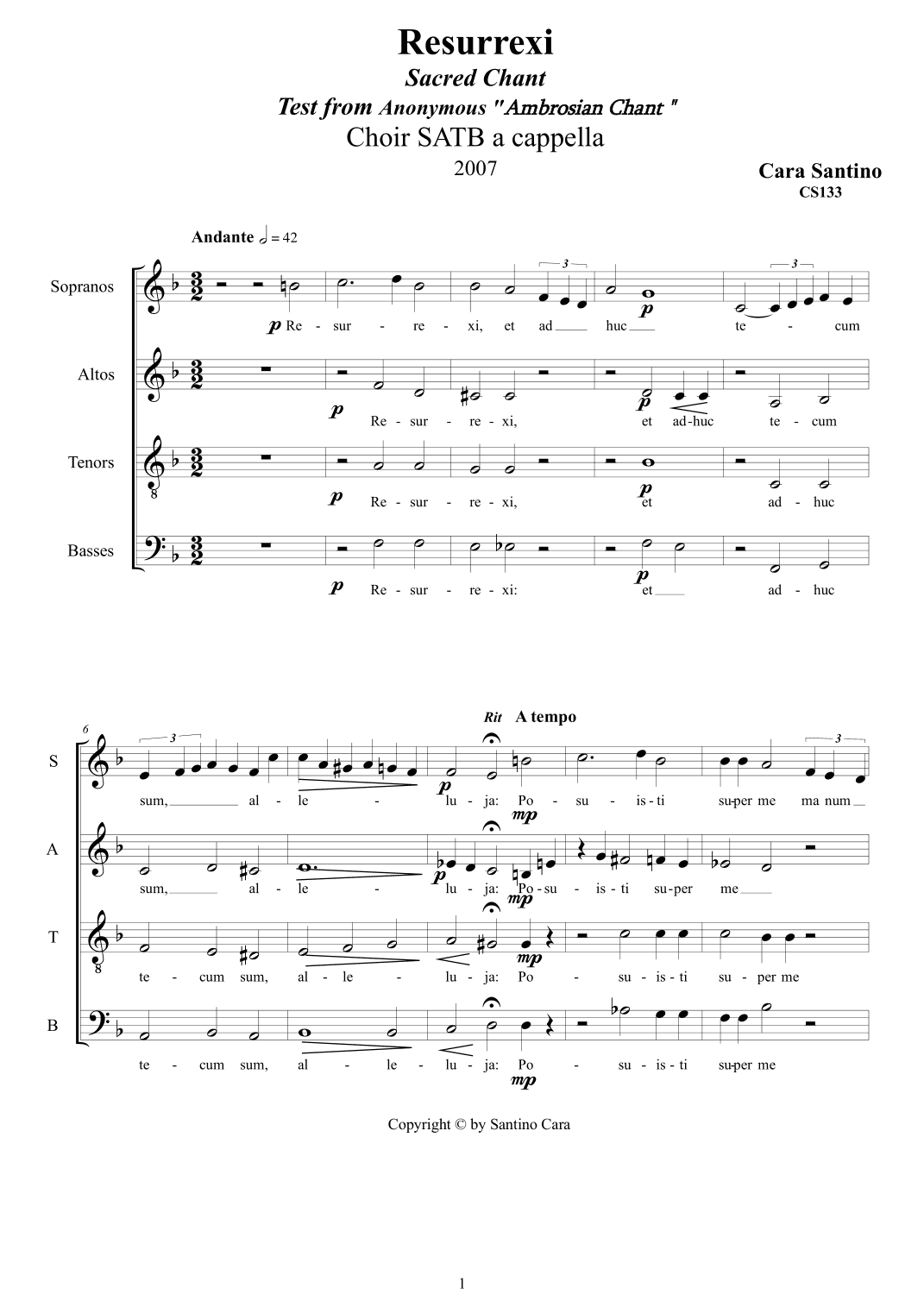 Resurrexi - Sacred Chant for Choir SATB a cappella