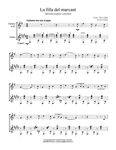 La filla de marxant for clarinetin Bb and guitar (arr. K. Krantz)