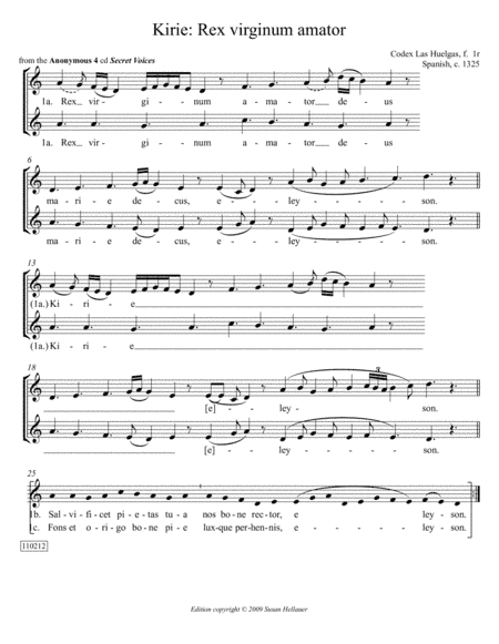 Kyrie: Rex virginum amator from Anonymous 4: "Secret Voices" - Score Only (arr. Susan Hellauer)