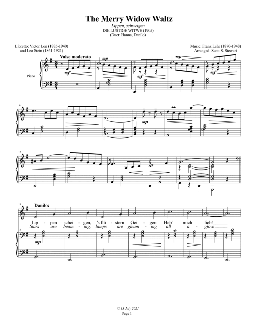 The Merry Widow Waltz - Duet (soprano/tenor or lyric baritone) (arr. Scott S. Stewart)