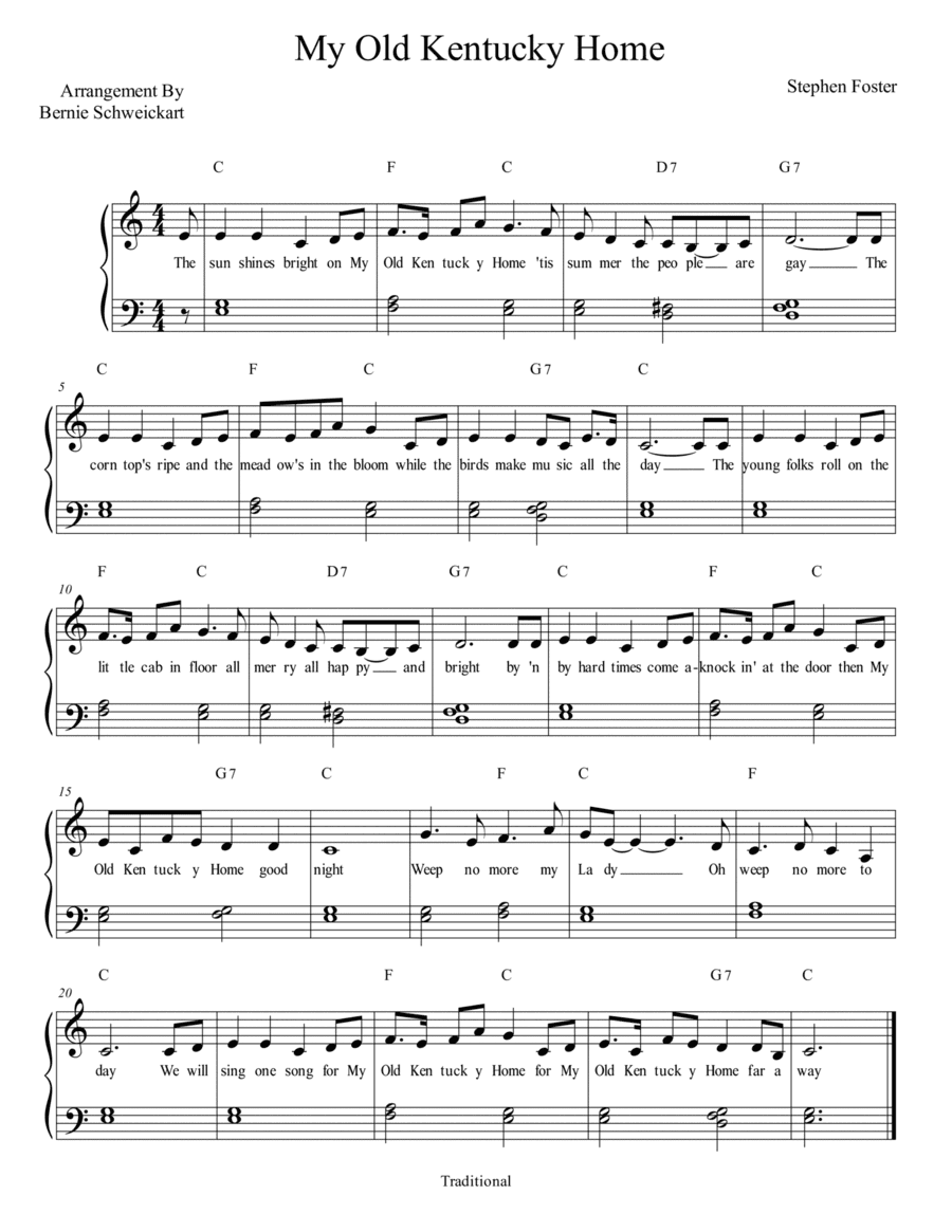 My Old Kentucky Home (Easy) (arr. Bernie Schweickart)