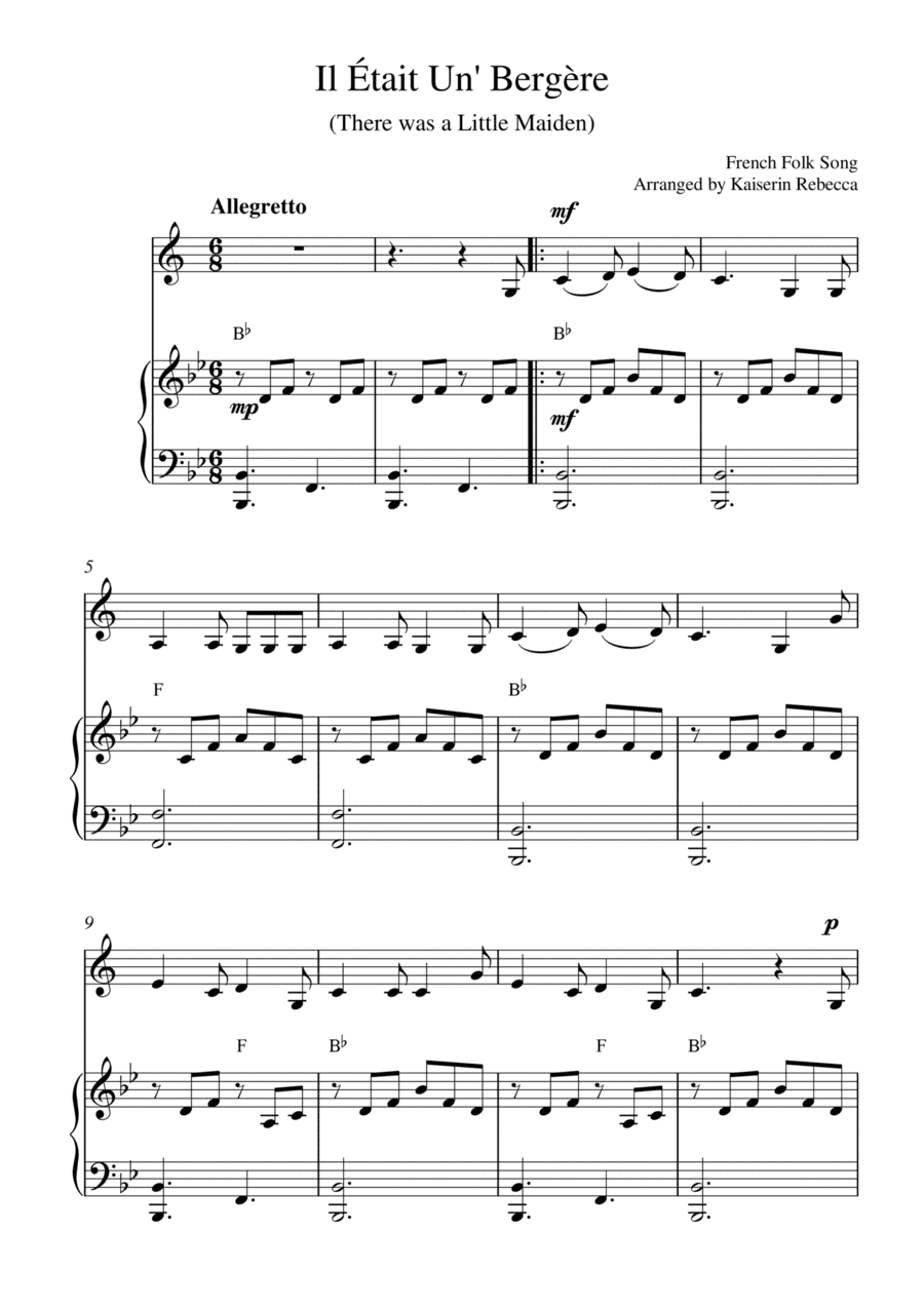 Il Était Un' Bergère (for Bb clarinet solo and piano accompaniment) (arr. Kaiserin Rebecca)